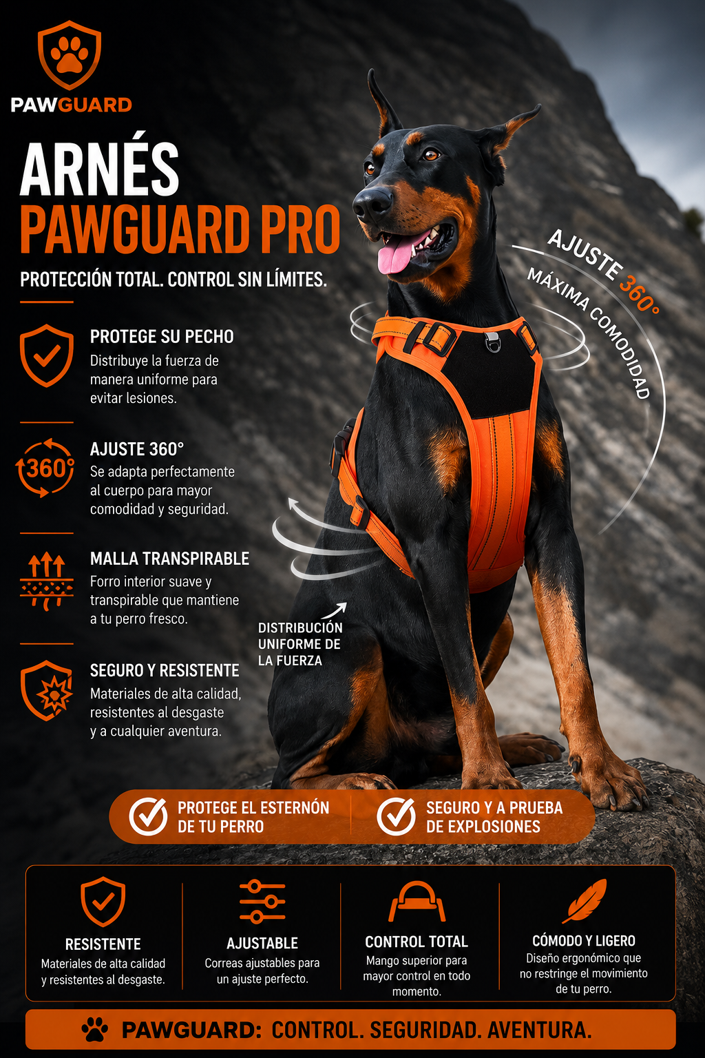 Arnés PawGuard Pro+ Correa Reflectante
