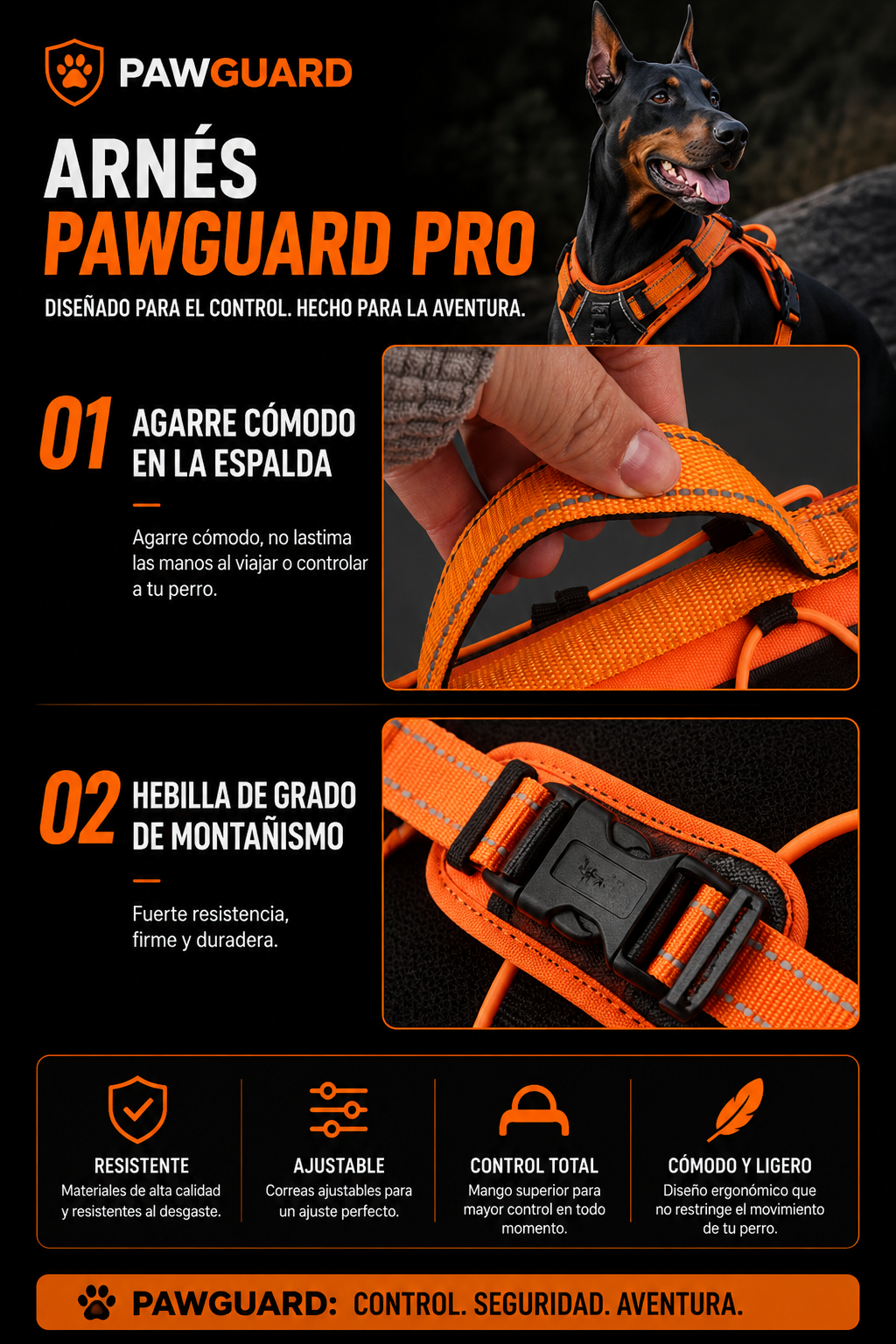 Arnés PawGuard Pro+ Correa Reflectante
