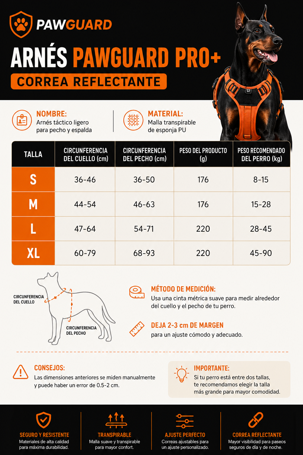 Arnés PawGuard Pro+ Correa Reflectante